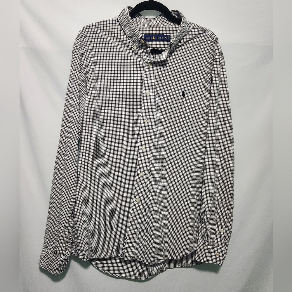 Ralph Lauren Black & White Checker Plaid Button-Down Shirt. Size XL.